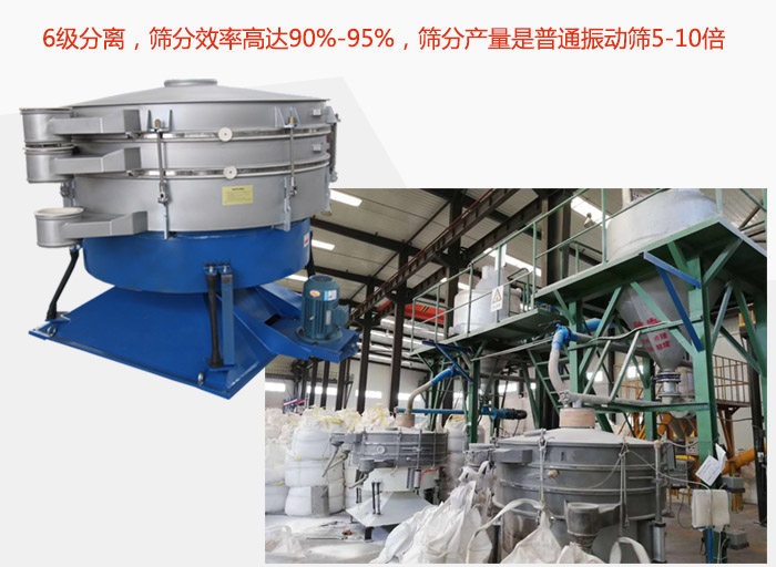 搖擺篩采用6級(jí)分離，篩分效率高達(dá)90%-95%，篩分產(chǎn)量是普通振動(dòng)篩5-10倍