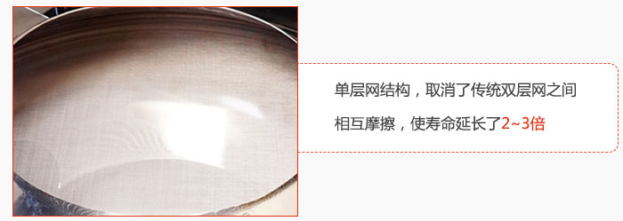 單層網(wǎng)結(jié)構(gòu)，取消了傳統(tǒng)雙層網(wǎng)之間相互摩擦，使壽命延長(zhǎng)了2~3倍