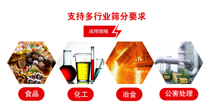 旋振篩適用的行業(yè)：食品行業(yè)，化工行業(yè)，冶金行業(yè)，公害處理等。